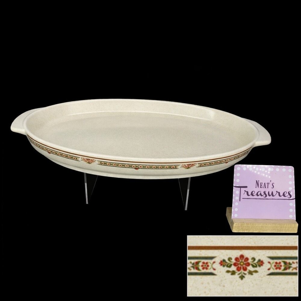 Vintage 80's Lenox Temperware CORAL BLOSSOMS Floral Speckled 15" Oval Roaster